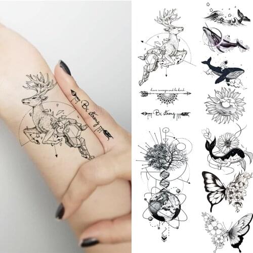 Deer Fashion ELK Moose Finger Temporary Tattoos For Women Adult Cosmos Whale Butterfly Fake Tattoo Body Art Tatoos Decal