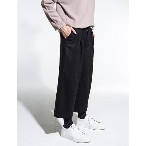 Mens new large size casual pants woolen wide-leg pants autumn/winter double thick youth fashion city pants