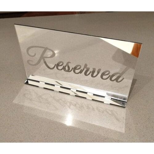 Set of 2 Acrylic Mirror Reserved Table Sign, Acrylic Freestanding Decoration, Acrylic Free Standing Reserved Wedding Signs