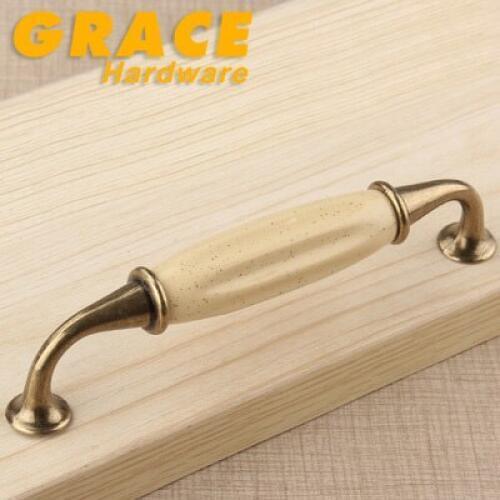 New Exquisite Cabinet Antique European Style Wardrobe Knobs Classical Garden Ceramic Furniture Handle(C.C:128mm L:144mm)