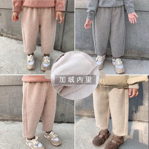Autumn Winter boys girls solid color thick sweatpants children polar fleece lining casual sports elvet warm pants kids trousers