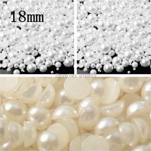 Free shipping 18mm 100pcs ivory and white colors ABS half round flatback imitation pearl resin beads