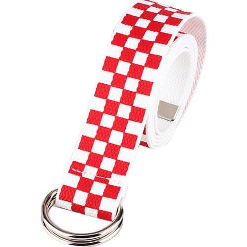 Unisex Cloth Belt Casual Men Women Checkerboard Canvas D Ring Belt Plaid Waist Strap Waistband