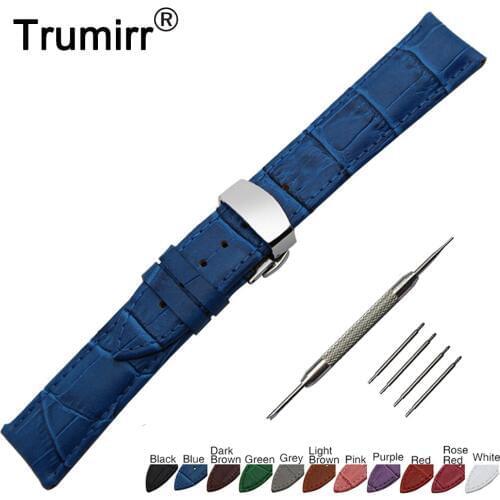 18mm 20mm 22mm 24mm Genuine Leather Watch Band for Breitling Stainless Butterfly Buckle Strap Wrist Belt Bracelet + Spring Bar