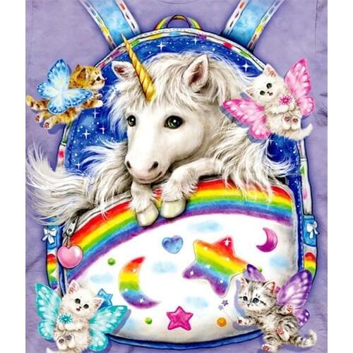 White Unicorn and Cat Diamond Painting Animal Cartoon Round Full Drill Nouveaute DIY Mosaic Embroidery 5D Cross Stitch Gifts