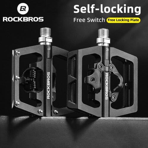 ROCKBROS Bike Self-locking Pedals With Cleats For SPD System MTB Road Cycling Anti-slip Sealed Bearing Pedal Bicycle Accessories