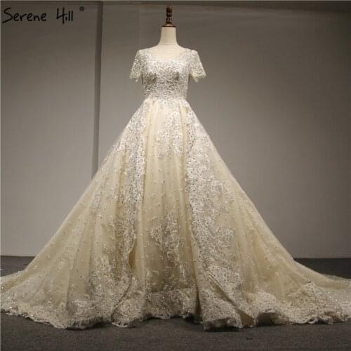 Sexy Backless Extreme Luxury High-end Wedding Dresses 2020 Beading Pearls Fashion Lace Train Bridal Gowns Real Photo