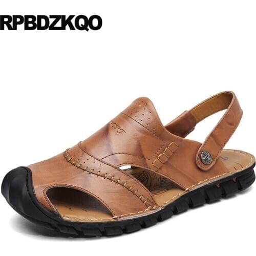 2019 slides black flat men sandals leather summer fashion designer brown slip on water outdoor breathable shoes beach slippers