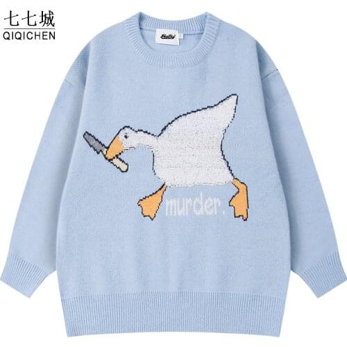 Mens soft Sweater Cartoon Dinosaur Pullover Japanese Women Jumper Streetwear HipHop Casual Oveasized Knitwear Tops Couple