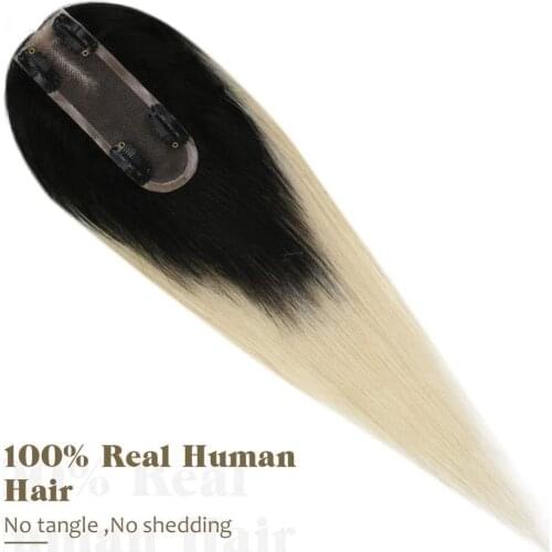 Ugeat Hair Topper Mono Base Size 2inch X 6inch Off Black #1B Fading to Blonde #613 Crown Hair Extensions Hairpieces for Women
