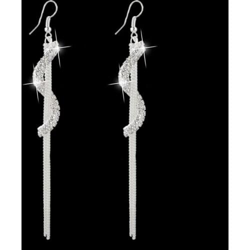 Vintage Tassel Letters Drop Earrings Silver Color/ Gold SWA Austrian Crystal Dangle Earrings For Women Fashion Bridal Jewelry