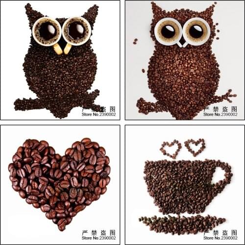 Embroidery & 5d Diamond Mosaic Flowers Owl Coffee Beans Cup Picture Diy Diamond Painting Cross Stitch Needlework Gift Painting