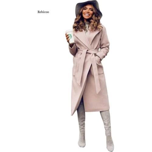 Women Jacket Lapel Tie Woolen Coat Womens Windbreaker Coat Woolen Cloth Womens Tops Spring and Autumn New