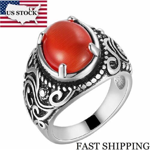 US STOCK Women Mens Cocktail Rings Big Sizes Womens Rings Cheap Fashion Jewelry Engagement Ring with Red Stone XMPJ119