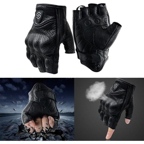 1 Pair Cycling Gloves Sheep Leather Fingerless Gloves Half Finger Gloves for Motocross Riding Mountaineering Fitness