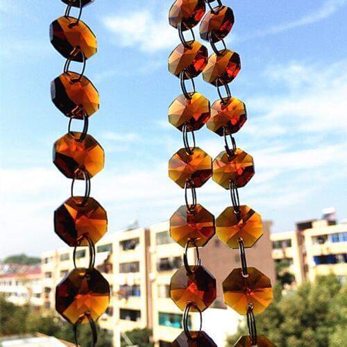 10m/lot Brown Glass Crystal 14mm Octagon Beads Diy Garland Strands for Chandelier Parts Christmas Tree Hanging Pendants Decor