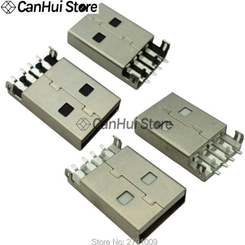 10Pcs USB 2.0 Jack A Type Male Plug Connector USB jack 180 Degree 4PIN Sink SMT 2Feet DIP Cable Soldering White/Black