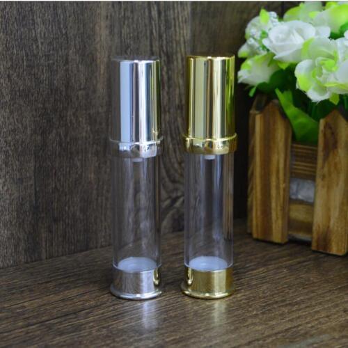 100pcs/lot 10 ml Silver/Gold Airless Bottle Plastic Lotion Bottles with Airless Pump for Cosmetic Packaging