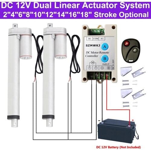 2 Dual Linear Actuator W/ Wireless Motor Controller W/ Mounting Brackets -50mm-450mm Stroke 12V DC Heavy Duty 1000N/1500N Lift