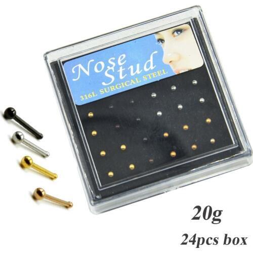 24piece 316l Stainless Steel Nose Bone Stud Piercing Body Jewelry Straight Nose Pin with Dimple End 20g