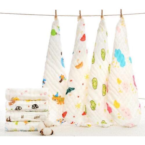 4Pc 6 Layers Baby Bibs Cotton Saliva Handkerhcief Feeding Burp Towel Baby Gift 28*28cm