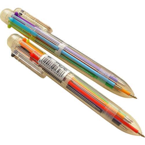 50PCS/lot Creative Stationery Cute Multi-color Ballpoint Pen Transparent Rod Multi-functional Click Color Oil Pen