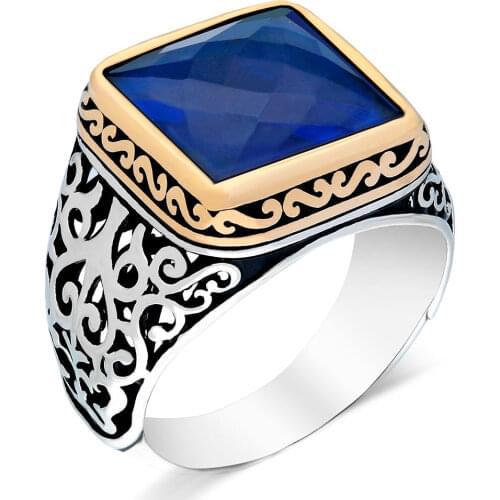 925 Sterling Silver Ring For Man Real Pure Zircon Turquoise Agate Stones Handmade Turkish Jewelry