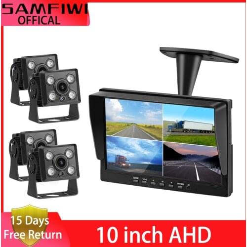 Car Monitor 10 inch AHD 4ch Recorder Car Screen to Auto Truck IR Rear View Camera Security Surveillance Split Screen Quad