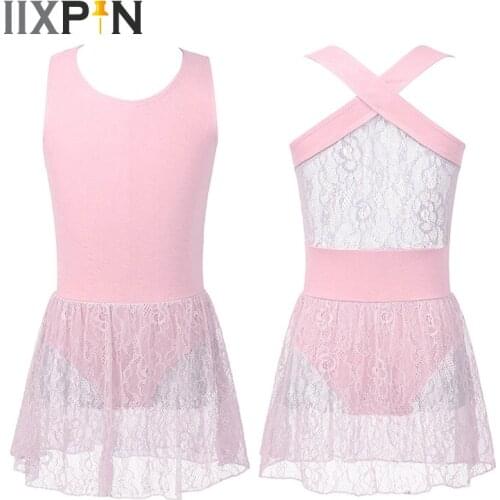 Ballet Dress For Girls Lace Dance Dress Cotton Sleeveless Cross Back Gymnastics Leotard Ballerina Dress Kids Ballet Dancewear