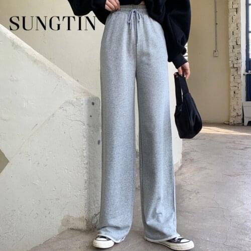 Sungtin Casual Wide Leg Pants for Women High Waist Jogging Sweatpants 90s Korean Style Chic Straight Trousers Spring Autumn 2021