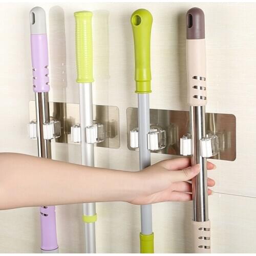 Mop Organizer Holder Wall Mounted Broom Hanger Clip Home Goods Storage Rack Kitchen Clip Seamless Mop Hanging Hook