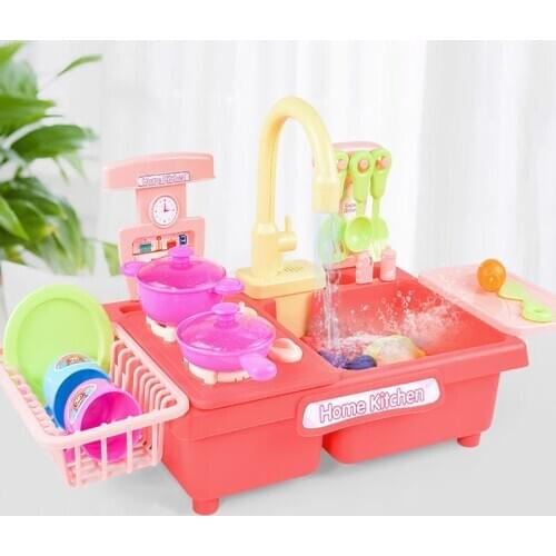Kids Kitchen Toys Plastic Simulation Electric Dishwasher Sink Pretend Play Kitchen Toys Mini Kitchen Food Pretend Play Cut Role