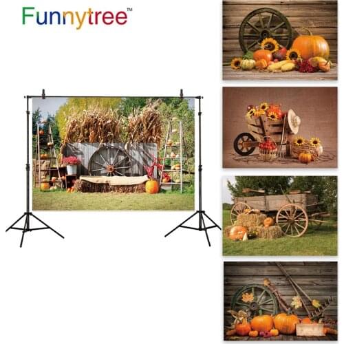 Funnytree Autumn Pumkin Farm Backdrop Wooden Zenon Photo Studio Photoshoot Halloween Thanksgiving Photocall Home Background