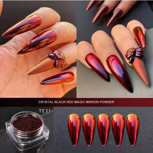 0.2g Black Red Crystal Pigment Chrome Mirror Powder Nails Glitter Magic Effect for Gel Nail Polish Manicure Decoration