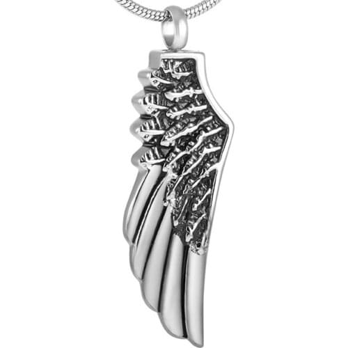 MJD8532 Stainless Steel Break off Angel Wing Memorial Jewelry Funeral Locket for Ashes Urn Pendant Necklace