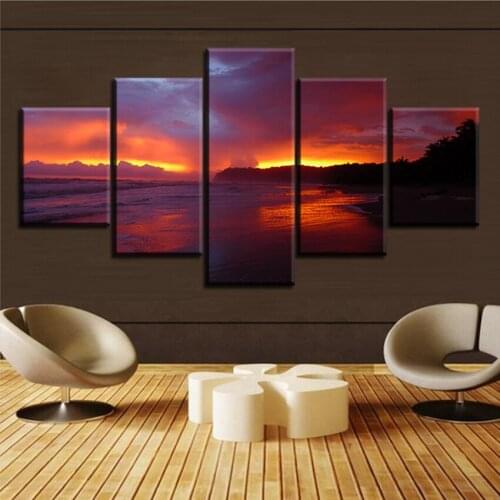 5 pc Set sunset-aug NO FRAME Oil Painting Canvas Prints Wall Art Pictures For Living Room Decorations