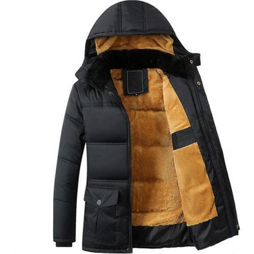 Winter new mens jacket thickening plus velvet black hooded Down jacket mens coat Overcoat Cotton jacket