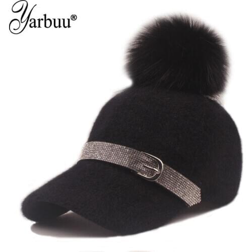 [YARBUU] New fashion brand high quality wool baseball cap Thicken Warm Pure color casquette hat with Hairball Men Women hats