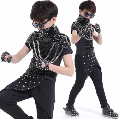 New Jazz Dance Costume Street Dance Drum Show Stage Costumes Rivet Sequins Suit Boys Singer Stage Show Performance Wear DQS2784
