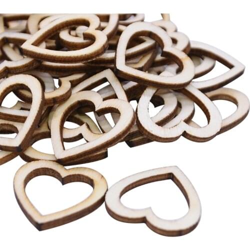 Hollow Love Heart Wooden Slices Discs Unfinished Natural Wood Crafts DIY Supplies for Home Wedding Ornaments Scrapbooking Decor