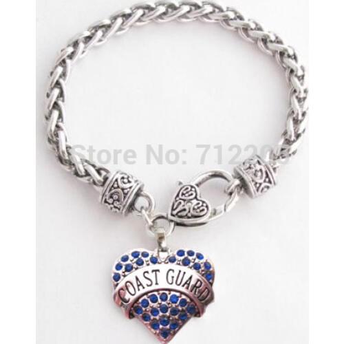 Heart Coast Guard with blue Crystal Lobster Claw Bracelet