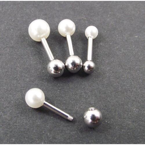 2 Piece Stainless Steel White Simulated Pearl Barbell Earring Cartilage Piercing Helix Ear Piercing Tragus Earring Bone Jewelry