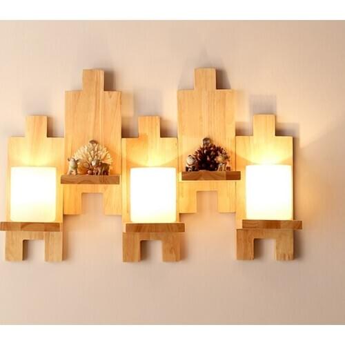 Oak Modern wooden Wall Lamp Lights Wood+Glass E27 For Bedroom Home Lighting,Wall Sconce solid mosaic wooden wall light Lamparas