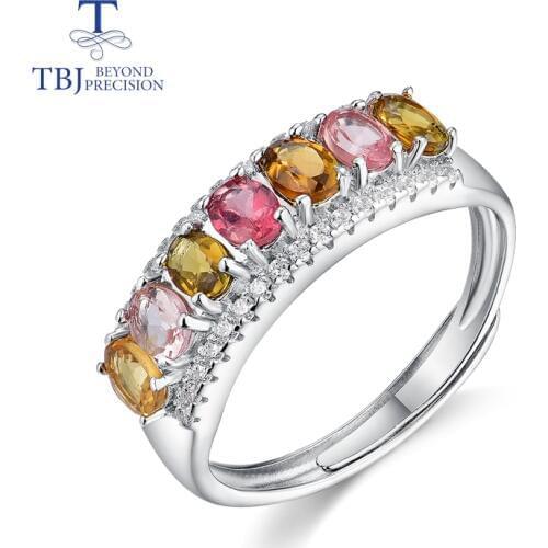 TBJ,natural gemstone fancy color tourmaline Rings elegant classic design 925 sterling silver jewelry for women with jewelry box
