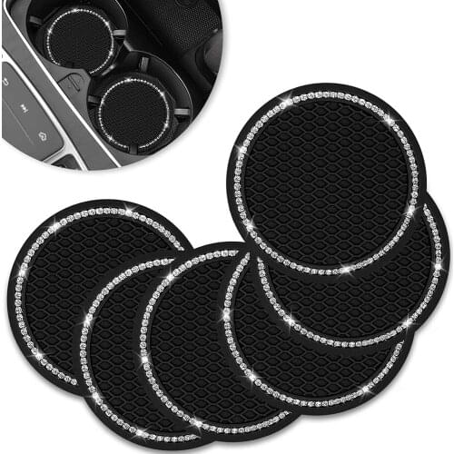 Universal Vehicle for Car Cute Silicone Anti-slip Insert Coaster Crystal Rhinestone Interior Accessories Suitable for Most Cars