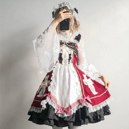 Japanese princess tea party sweet lolita dress vintage lace bowknot cross victorian dress kawaii girl gothic lolita jsk loli cos