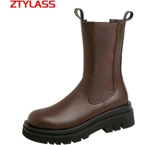 2021 Square Heel Chelsea Boots Fashion Slip On Platform Women Shoes Ladies Round Toe Autumn Winter Ankle Boots Big Size 42 43