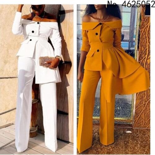 2 Pieces Womens Sets New Arrival Off The Shoulder Long Top And Pants Fashion Lady Elegant Long Sleeves Casual Matching Sets