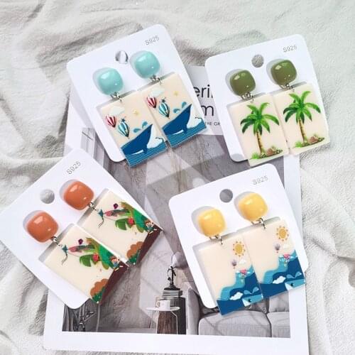 Retro Print Earring Womens Accessories Geometric Drop Earrings For Women Unique Korean Fashion Jewelry Trend Wholesale 2021 New