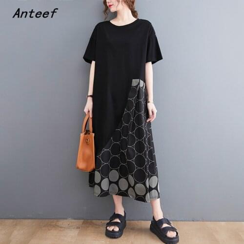 Short sleeve black cotton vintage dresses for women casual loose long woman summer dress elegant clothes 2021